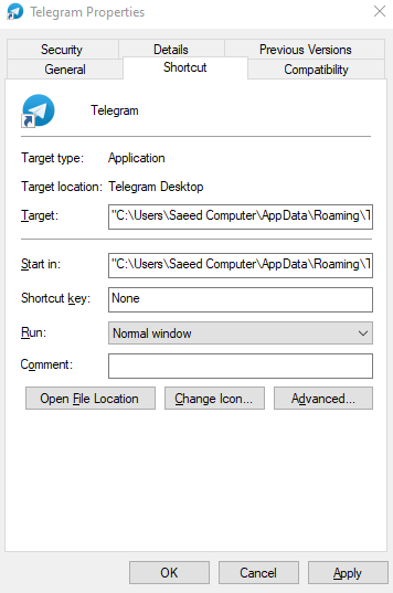 وارد شدن به محل نصب تلگرام