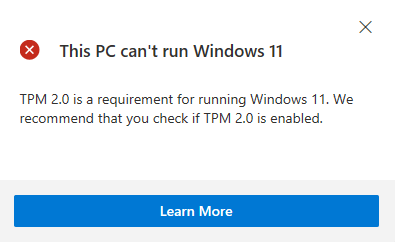 ارور TPM 2.0 is a requirement for running Windows 11