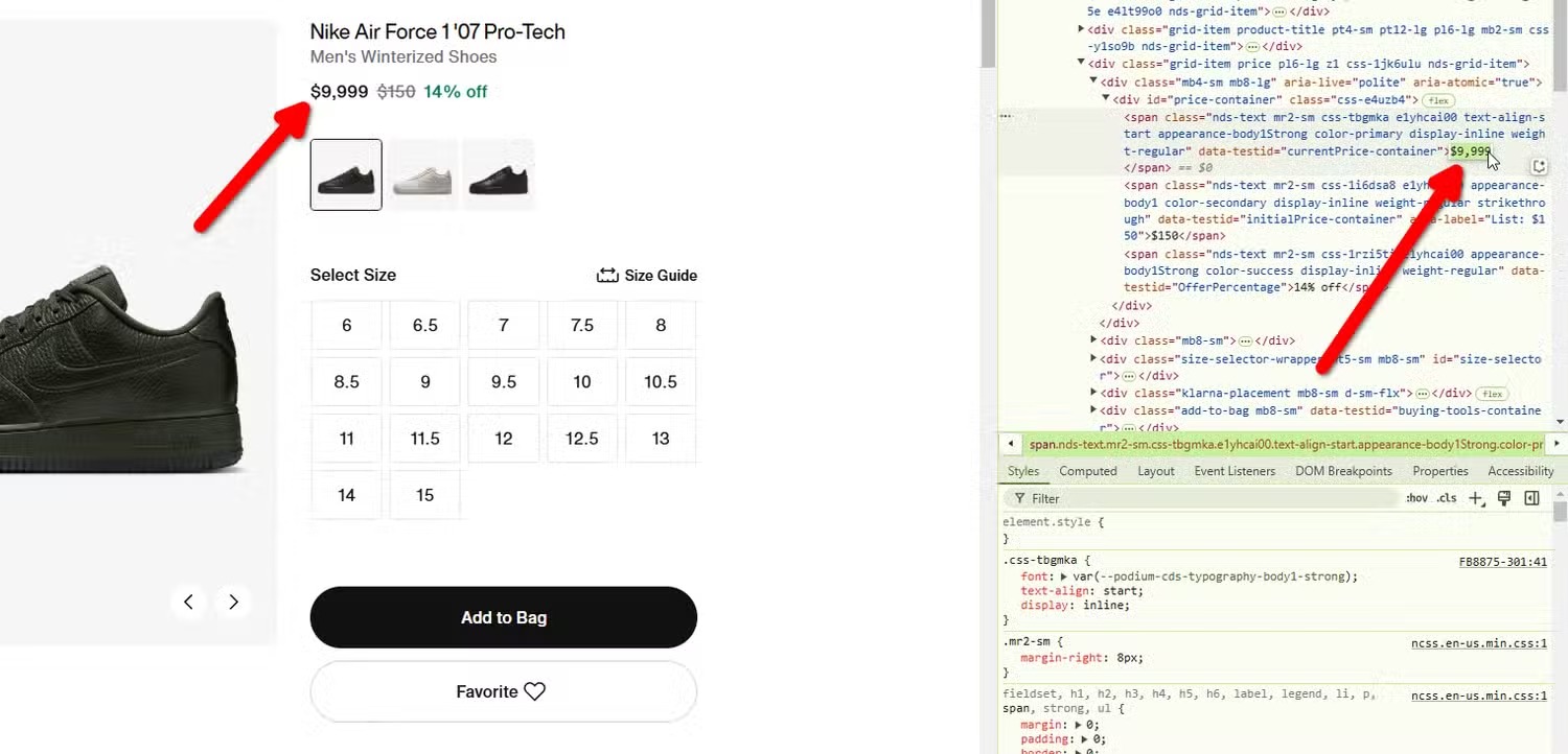 ویرایش موقت متن در صفحه وب با ابزار Element Inspector